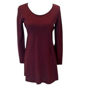 Eileen Fisher Merino Wool Burgundy Long Sleeve Dress size Small Petite